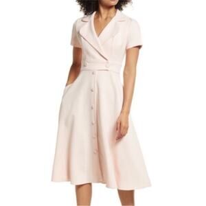 NWT Black Halo Ingrid Retro Button Front Swing Dress in Sweet Blush Pink Size 14